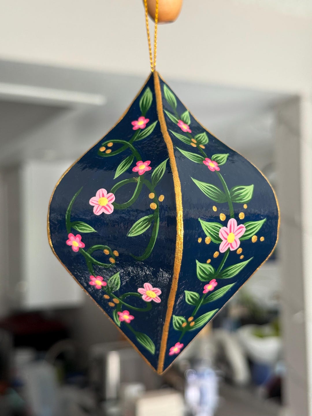 Spring Bauble Spring Navy Blue and Pink Floral Ornament Bauble - Etsy