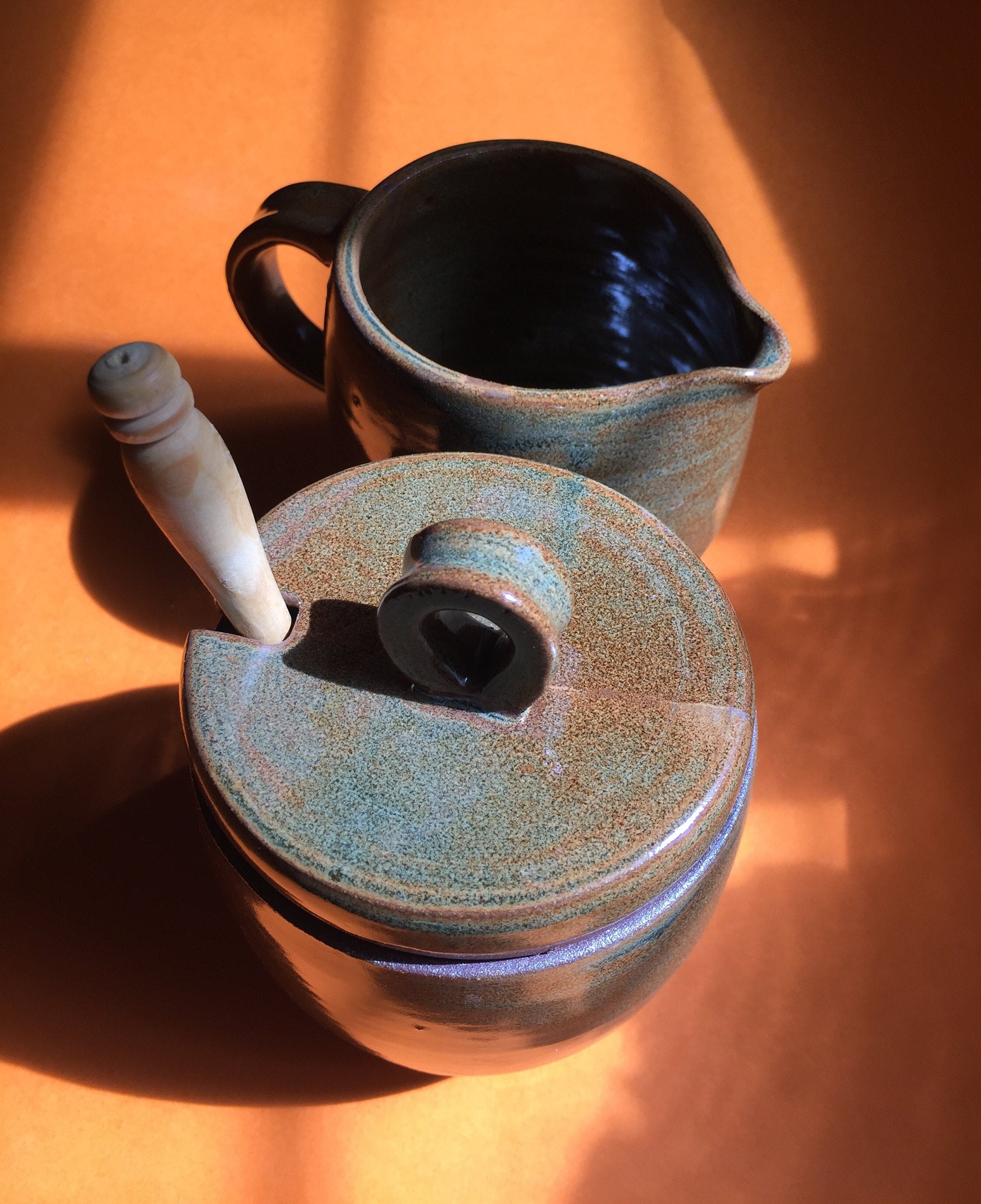 Ceramic Green Creamer Set Pottery Sugar and Creamer Set Etsy