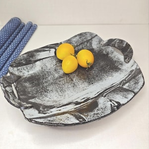 Handmade Ceramic Serving Tray, Marbled Stoneware Platter, Blue Black Handled Server, OR Black, White and Brown Marbled Tray