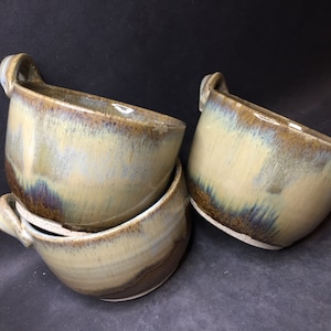 Blue and Brown Ceramic Bowls - SET OF TWO, Cereal Bowls with Handle, Soup Bowls, Salad Bowls