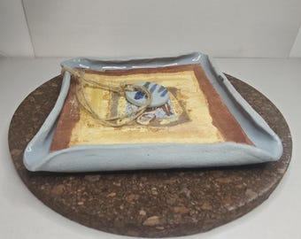 Blue Square, Patterned Ceramic Napkin Holder, Table Decor, Handmade Patterned Serviette Holder