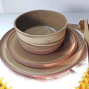 Handmade Brown Marbled Ceramic Dinnerware Set, Artisan Pottery