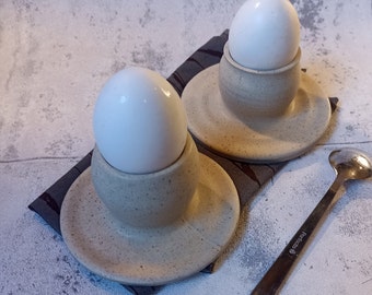 White Speckled Ceramic Egg Cups  - SET OF TWO