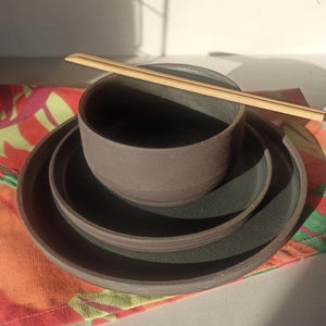 Ceramic Black Three Piece Dinner Setting - Dinner Plate, Appetizer Plate, Soup or Salad Bowl