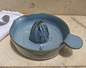 Ceramic Lemon Squeezer, Ceramic Orange Squeezer, Countertop Accessory, Green or Blue Ceramic Utensil, Wheel Thrown Handled Lemon Juicer