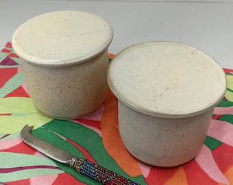 Handmade Ceramic Beige Speckled Butter Crock, French Butter Keeper