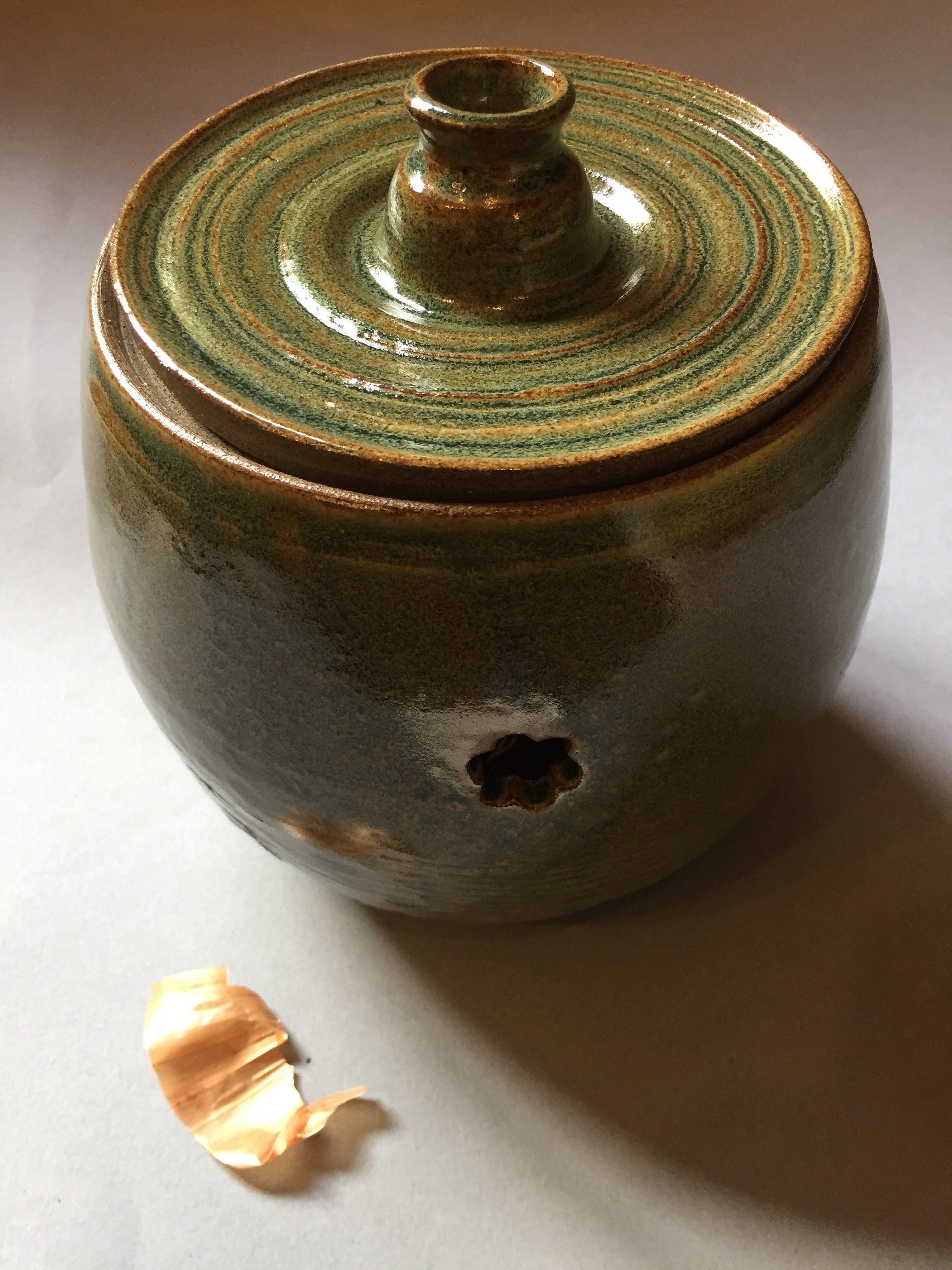 Green Blue Ceramic Potato / Onion Keeper Etsy