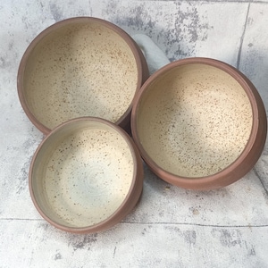 Beige Speckled Ceramic Bowls -  SET OF THREE, Cereal Bowls, Soup Bowls, Serving Bowls, Salad Bowls