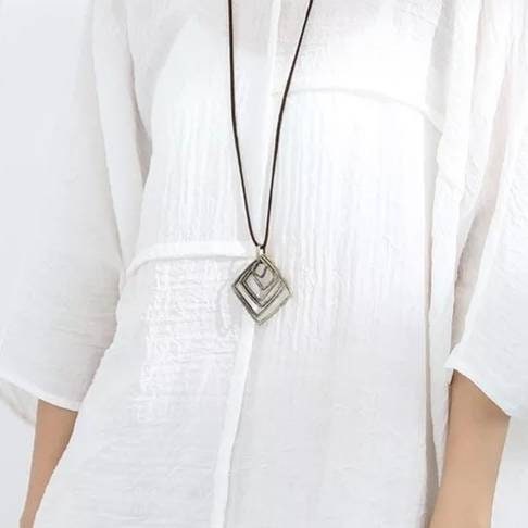 Large Geometric Square Necklace Pendant for Women. Long - Etsy