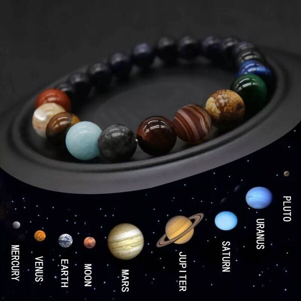 Solar System Bracelet. Galaxy Bracelet for Women and Man. All Planets Beads. Natural Stone Jewelry. gift for him. Fathers Day Gift