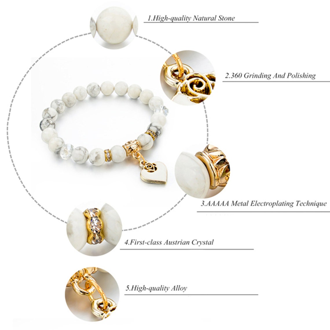 Glamorous Charming Stone Natural White Eye Bracelets