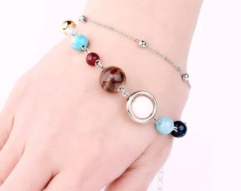 Galaxy Bracelet and Bangle. Solar System Bracelet. All Planets Beats. Natural Stone Beads. Gift for Women.