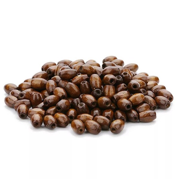 Wood Olive Bead 500 pcs. Bulk Oval Wood Beads, Coffee Color, Dark Brown Drum Beads, Olive Shape with Big Hole.