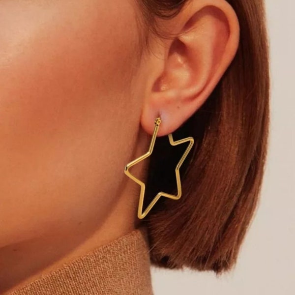 Big Star Earrings, Women. New Trend Star Earrings, Dainty Hoop Earrings, Silver Earrings, Women's Jewelry, Statement Earrings. Hoop Jewelry