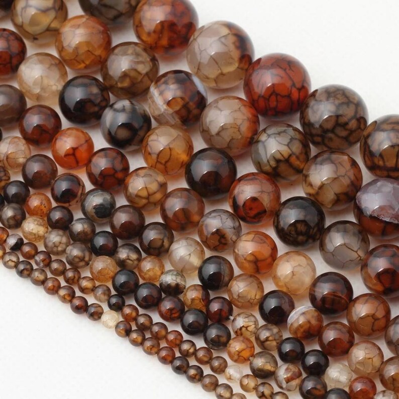 Round Stone Beads Natural Dragon Scale Design Agate Beads. Etsy