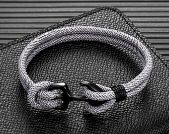 Anchor Bracelets Men Double Strand Survival Rope Paracord Bracelet Black Stainless Steel Sport Best Summer Gift for Man Bracelet Gift to Him