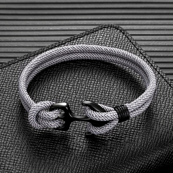 Anchor Bracelets Men Double Strand Survival Rope Paracord Bracelet Black Stainless Steel Sport Best Summer Gift for Man Bracelet Gift to Him