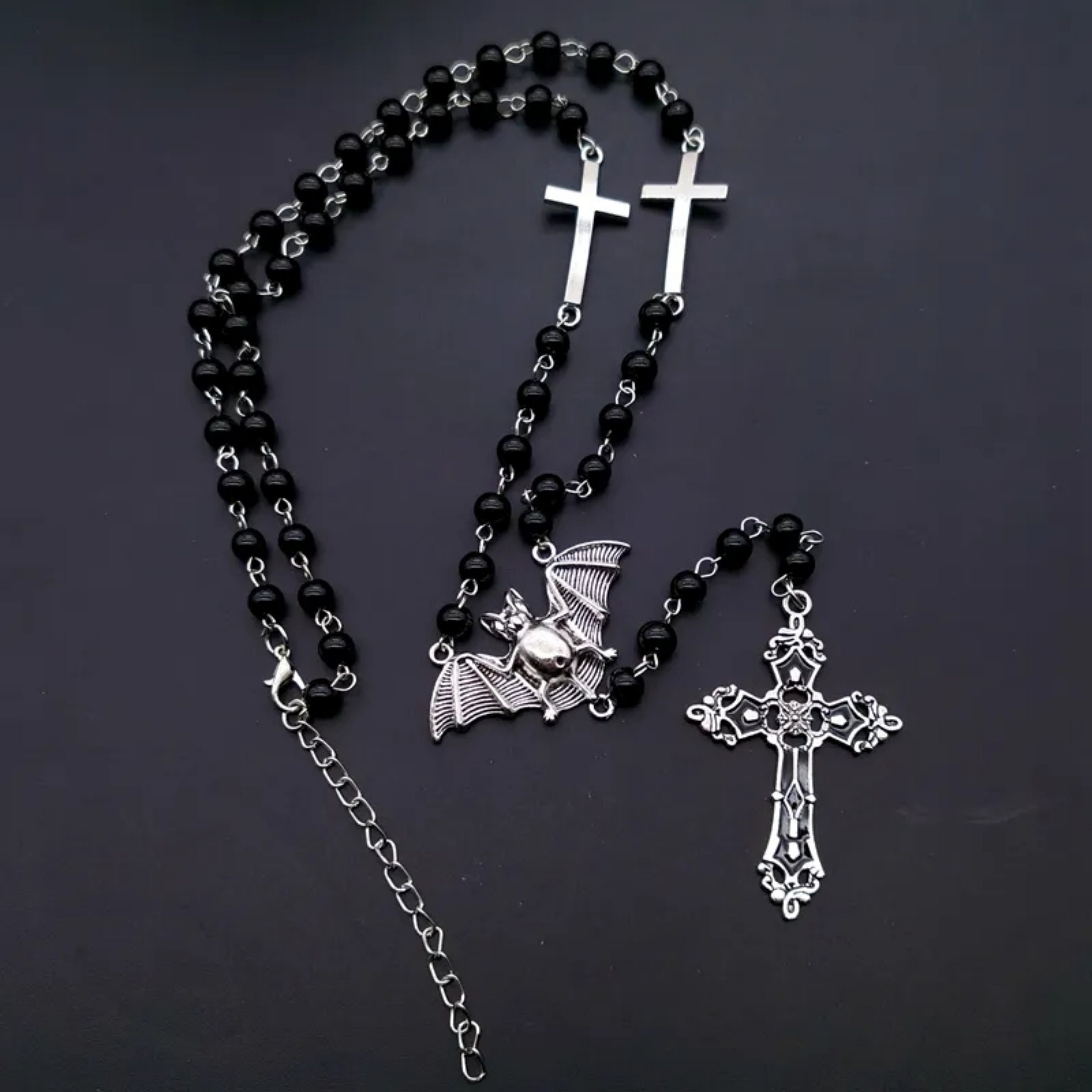 Gothic Cross Pendant Necklace with Bat Vampire Gifts for Her Black Goth Necklaces.