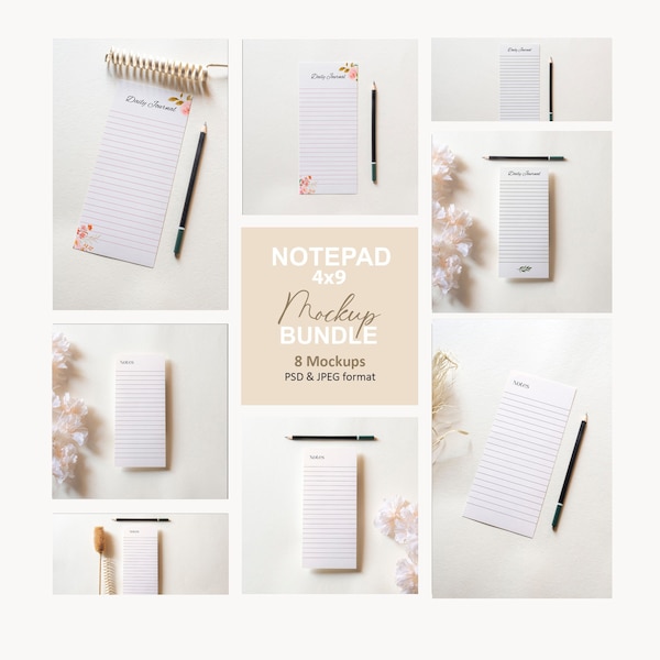 Notepad Mockup Bundle 4x9 Blank Card Mockups Minimal Boho Cream Ivory Minimalist Mock-ups Wedding Menu Mock-up Minimalist Stationary PSD