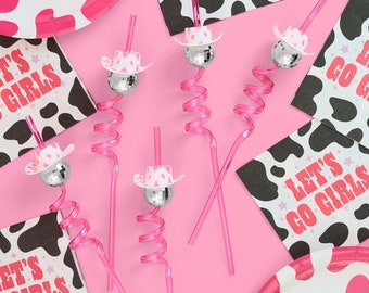 xo, Fetti Disco Cowgirl Pink Reusable Straw Set - 12 pc | Last Disco Bachelorette Decorations, Rodeo Birthday Party Supplies,Space Cowboy