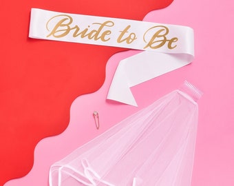 Bachelorette Party Sash + Veil - Bride to Be | Bachelorette Party Decorations Kit - Sash for Bride | Bridal Shower Gift Supplies