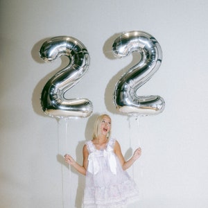 Number 2 40 Inch Jumbo Silver Foil Birthday Balloon | Two Bday Party Decorations, 2nd, 12, 22, 32, 42, 52 Anniversary, Graduation