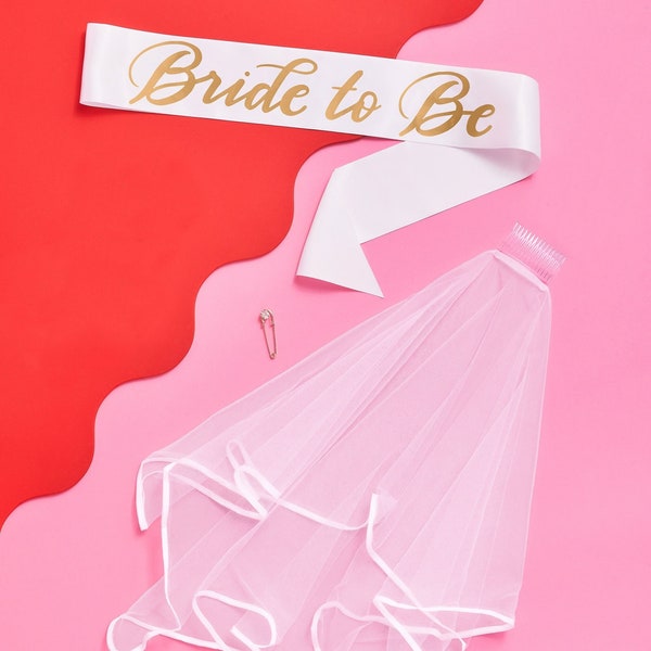 Bachelorette Party Sash + Veil - Bride to Be | Bachelorette Party Decorations Kit - Sash for Bride | Bridal Shower Gift Supplies