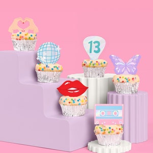 xo, Fetti Eras Party Cupcake Toppers - 24 pcs | Concert Party Cake Decoration, Bachelorette Decor, Birthday Cupcake Food Accessory