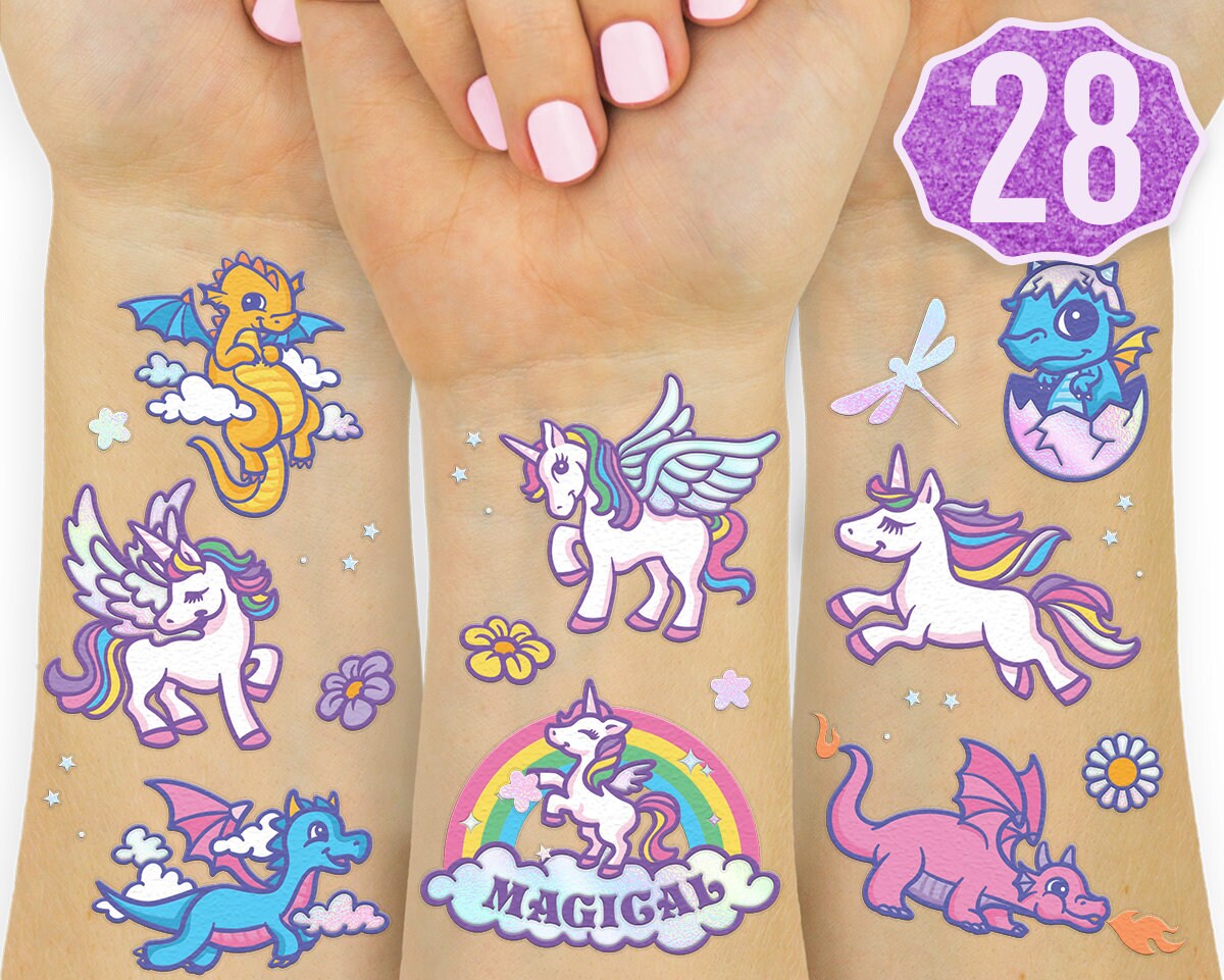 Unicorn + Dragon Temporary Tattoos for Kids - 28 styles | Boys + Girl…