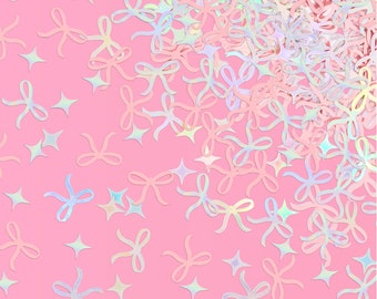 xo, Fetti Bow Confetti - 200 pc | Bachelorette Party Pink and Iridescent, Engagement Party Decoration, Tying the Knot Table Decor, Bride
