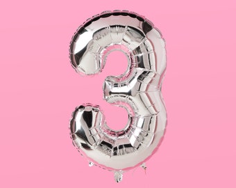 Number 3 40 Inch Jumbo Silver Foil Birthday Balloon | Three Bday Party Decorations, 3rd, 13th, 30th, 33, 43, 53, 63 Anniversary, Graduation