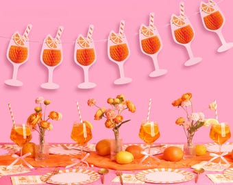 xo, Fetti Spritz Accordion Banner | 39 Inch Party Banner, Bachelorette, Birthday, Bridal Shower, Italian Summer, Orange, Pink, Girly