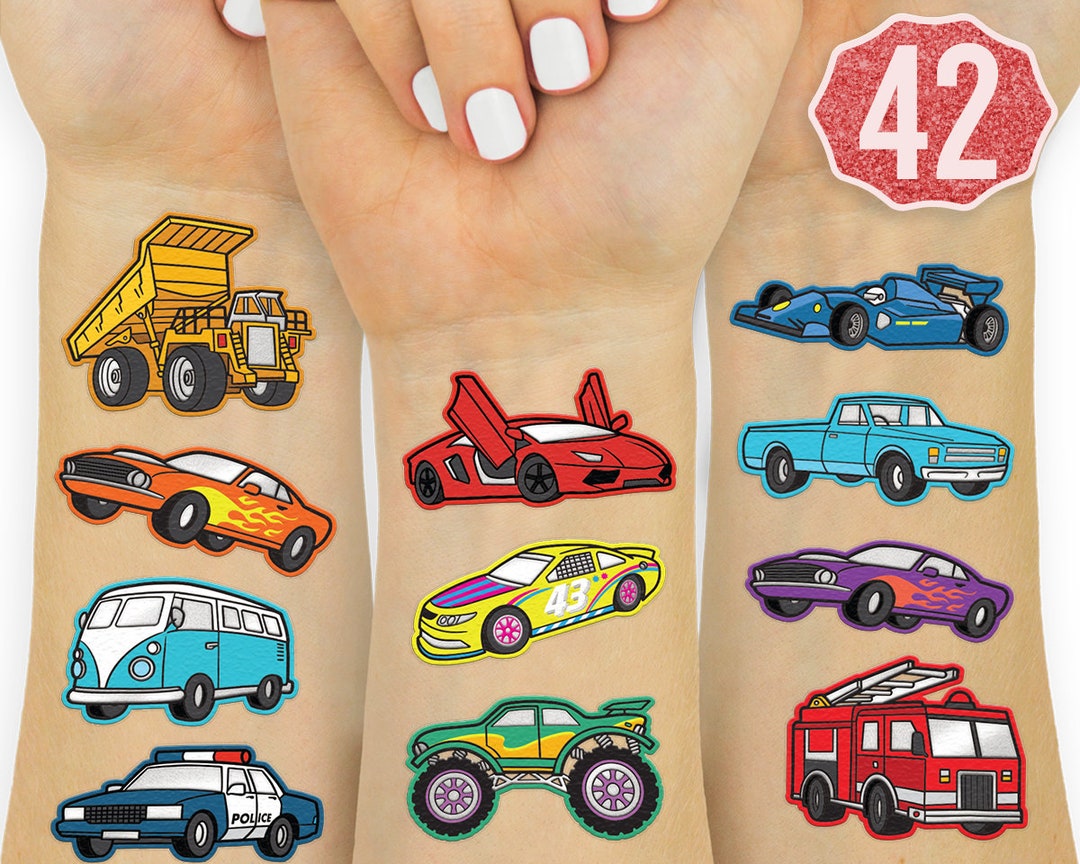 Cars and Trucks Temporary Tattoos for Kids - 42 Glitter Styles ...