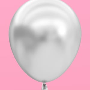 May include: A silver balloon with a white string attached to the bottom.
