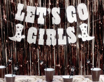 xo, Fetti Let's Go Girls Glitter Banner - Silver, 5 Ft. | Bday Party Decorations, Bach, Nashville Supplies, Cowgirl Party Favor, Rodeo Theme