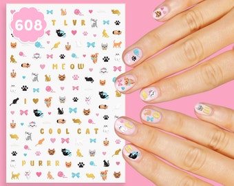 Cat Kids Nail Stickers - 608 decals | Animal Birthday Supplies, Pet Lover Party Favors, Meow Arts and Crafts, DIY Home Activity