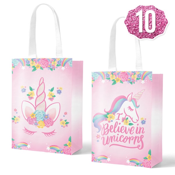 Unicorn Party Supplies - Unicorn Party Favors Gift Bag - 10 Pack - Reusable Gift Tote Bag, Goodie Birthday Party Decorations, Baby Shower