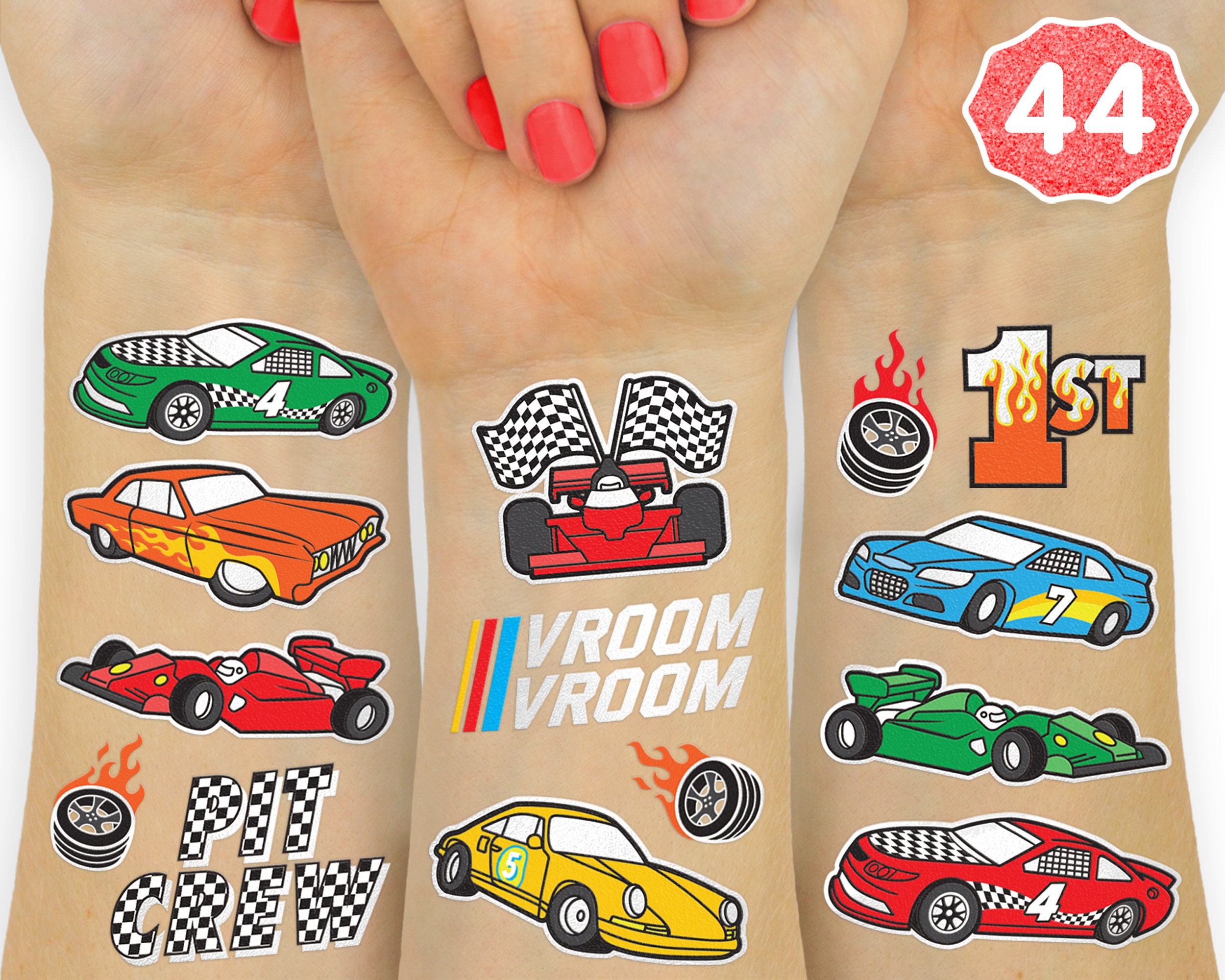 Race Car Party Supplies Temporary Tattoos 44 Glitter Styles - Etsy