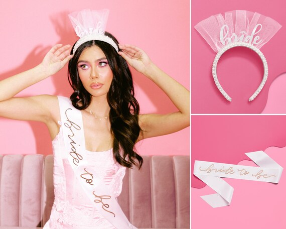 Xo, Fetti Bachelorette Party Sash + Bride Headband - White + Rose Gold |  Bachelorette Party Decorations Kit - Sash for Bride | Bridal Shower - Etsy  Israel