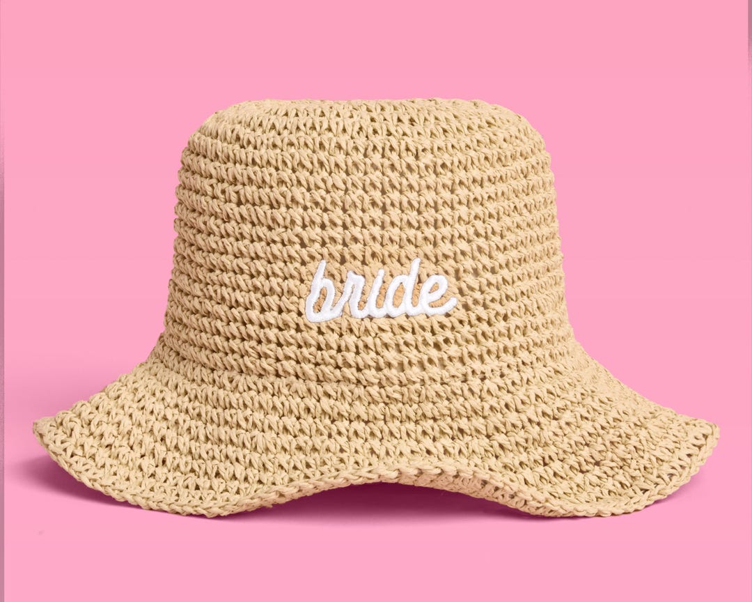 xo, Fetti Bride Straw Bucket Hat | Beach Bachelorette Accessory, Bridal Headwear, Bach Party Decorations, Bridesmaid Gift, Wedding Cap