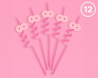 xo, Fetti Boob Party Reusable Straw Set - 12 pc | LGBTQ Lesbian Bachelorette, Boob Job Party Decorations, Funny Breast Implant Supplies