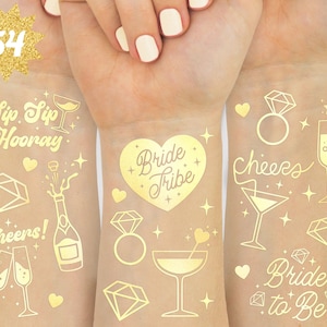 xo, Fetti Gold Bachelorette Tattoos, 54 pcs | Bach Party Favor, Bride Tribe Temporary Tats, Metallic Bridal Party Accessory, Bridesmaid Gift