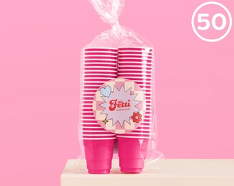 xo, Fetti 50 Hot Pink Plastic Shot Glasses - Disposable 2 oz Cups | Bachelorette Party Decorations, Birthday Decorations, Cute Cups