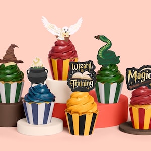 xo, Fetti Wizard in Training Cupcake Toppers + Wrappers - Set of 24 | Kids Cake Decoration, Magic Party, Dessert Accessory, Food Decor