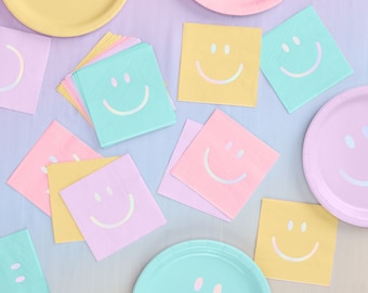 xo, Fetti Smile Napkins - 3-ply, 24 pcs | Happy Pastel Birthday Party Decorations, Cute Bachelorette Party, Cool Cake Plates, Pastel Picnic