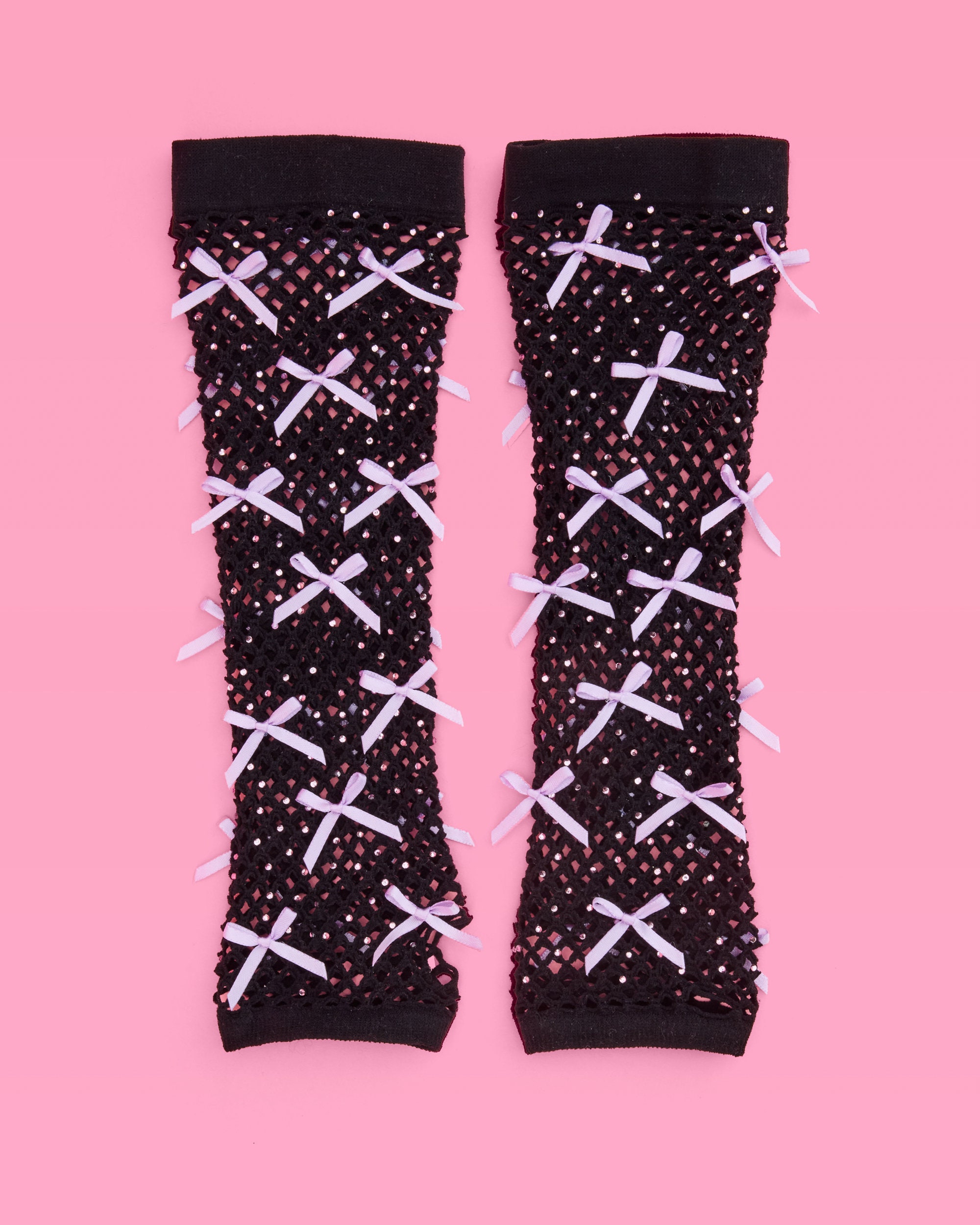 Xo, Fetti Black + Purple Rhinestone Fishnet Bow Gloves