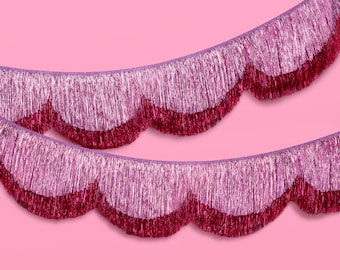 xo, Fetti Pink Scalloped Layered Fringe Banner - 5 Ft. | Bachelorette Party Decorations, Birthday Decor, HBD Decor, Photo Booth Backdrop