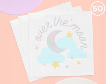 xo, Fetti Over the Moon Napkins - 3-ply, 50 pcs | Baby Shower Decoration, Kids Birthday Tablescape, Gender Reveal Party, Mom to Be Setting