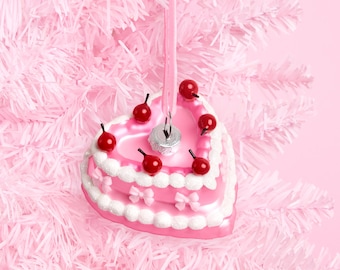 xo, Fetti Vintage Heart Cake Ornament | Pink Christmas Tree Decoration Glitter Pinkmas  Cherries Hanging Holiday Decor Cute Stocking Stuffer