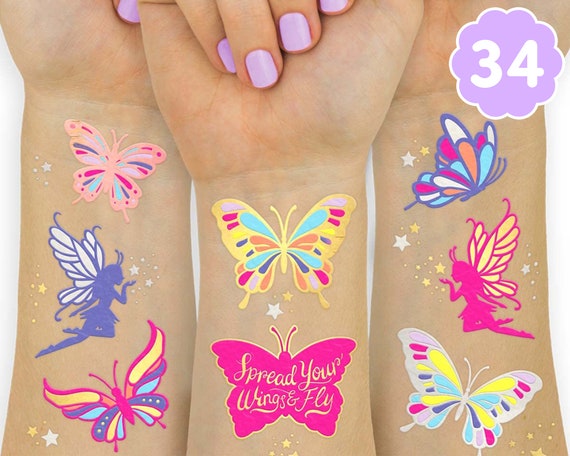 Butterfly Tattoos for Kids 34 Glitter Temporary Tattoos | Etsy
